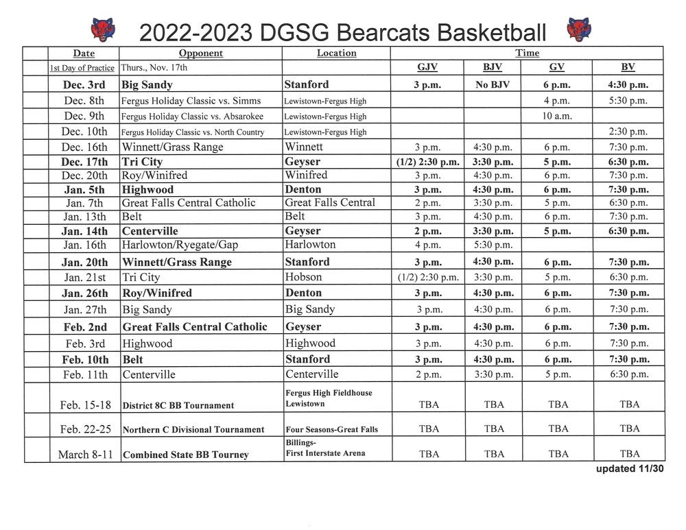 Bearcat Basketball Schedule