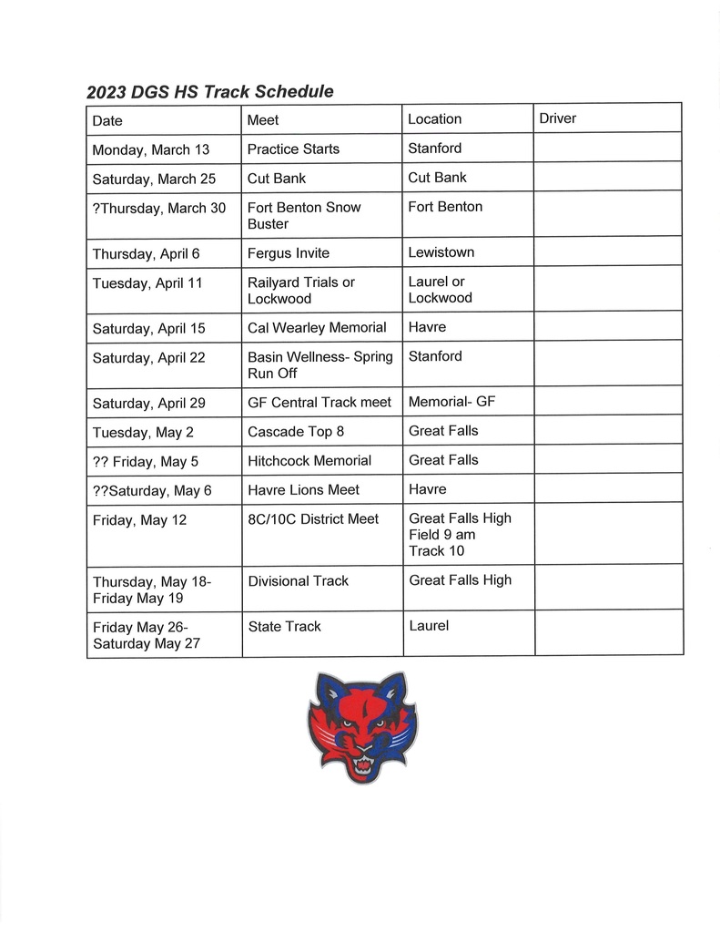 DGS High School Track Schedule